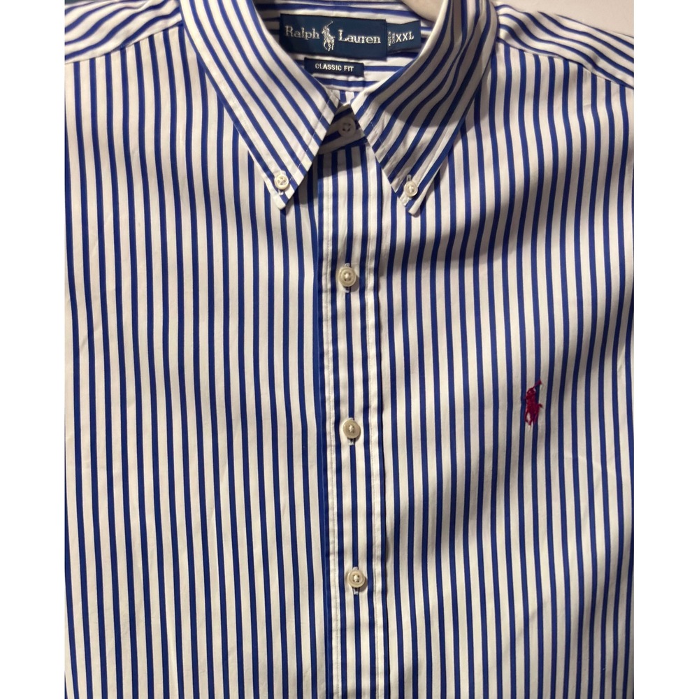 Ralph Lauren Button Down Mens XXL 52" x 32" Blue White Classic Fit Striped Pony - Picture 1 of 8
